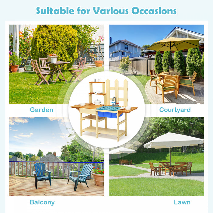 Costway Kid's Wooden Mud Kitchen Pretend Cook Playset Toy For Children