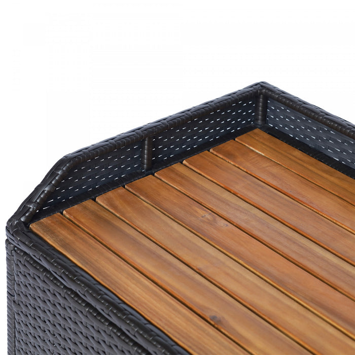 Outsunny Patio Wicker Storage Bench Box with Natural Wood Top Lid Coffee