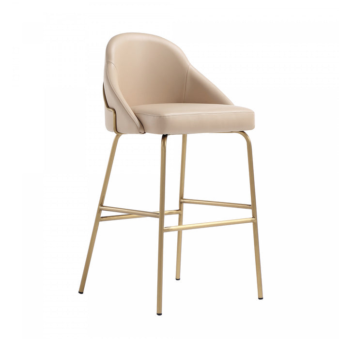 Gracie Modern Metal Upholstered Barstool in Tan and Gold - Set of 2