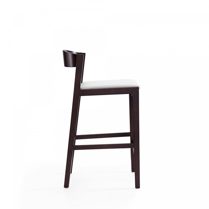 Klismos Mid-Century Modern Wood Upholstered Counter Stool in Ivory - Set of 3