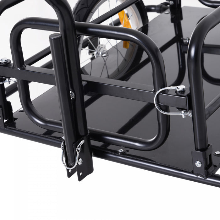 Aosom Folding Bicycle Cargo Trailer Utility Bike Cart Garden Luggage Travel Carrier Patio Tool With Hitch Heavy Duty Black
