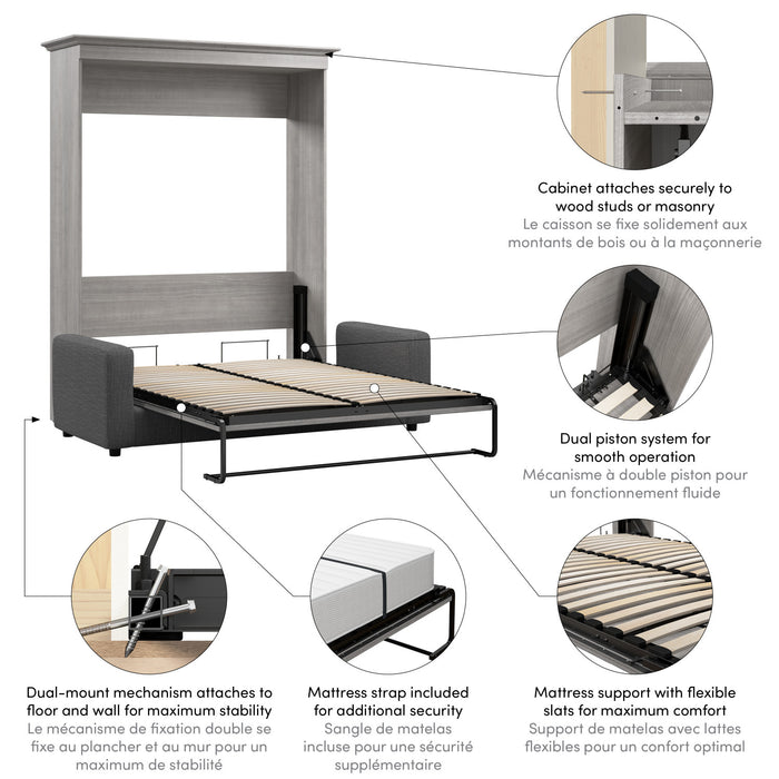 Bestar Versatile Queen Murphy Bed with Sofa (78 W) - Platinum Grey