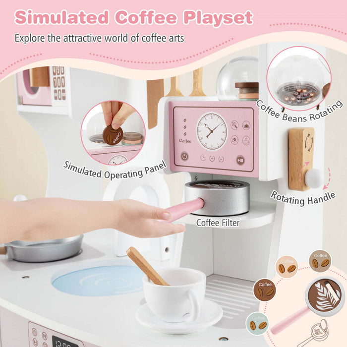 Costway Wooden Kids Kitchen Playset Pretend Play Kitchen With Coffee Maker & Microwave