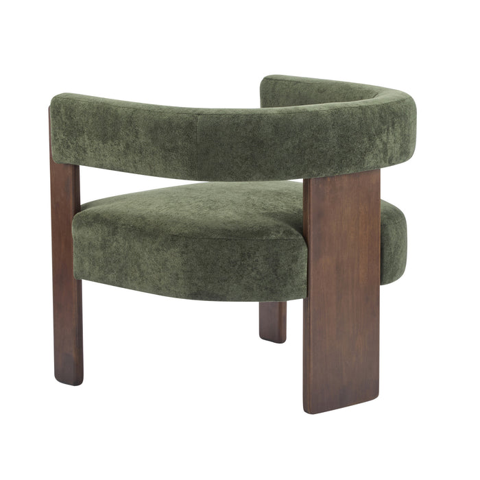 Olivia Velvet Upholstered Accent Armchair with Barrel Back Design and Rubber Wood Frame,Green Accent Chair