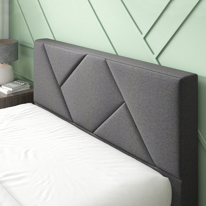 Judy Upholstered Platform Bed with Headboard in Dark Grey - Queen Size