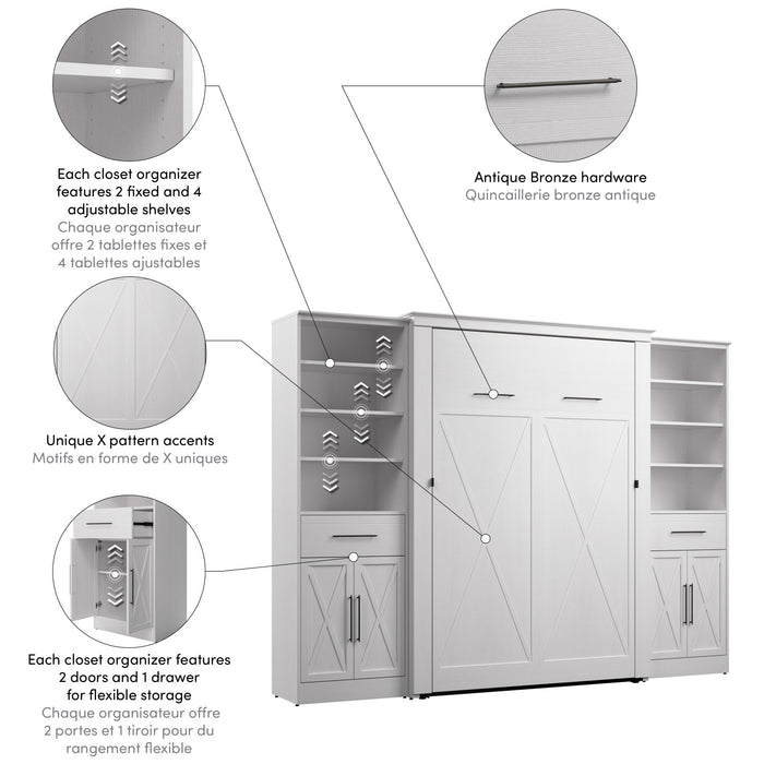 Bestar Key West Full Murphy Bed & Closet Organizers with Doors & Drawers (113 W) - Pure White Oak