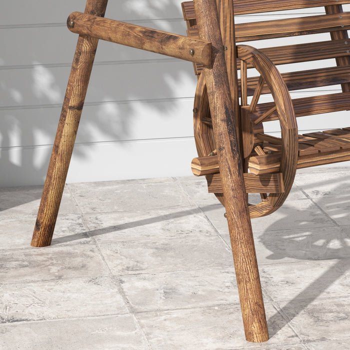 Outsunny 2-person Porch Swing W/ Stand Carbonized Wooden Patio Swing Chair