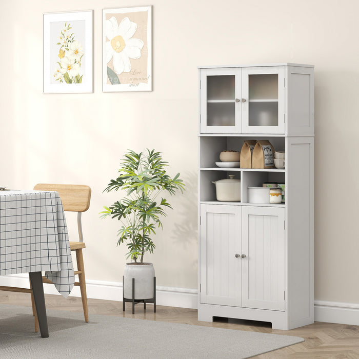 HOMCOM Modern Kitchen Pantry Storage Cabinet with Glass Doors White