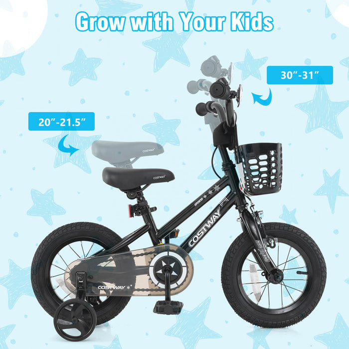 Costway 14\" Kid's Bike With Training Wheels Adjustable Handlebar & Seat Handbrake Black