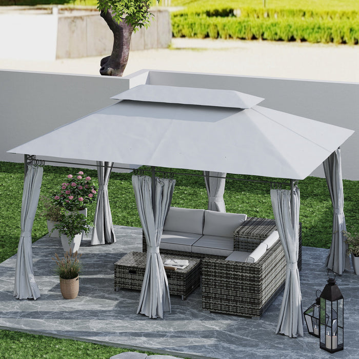 Outsunny 10' x 13' Double Roof Patio Gazebo With Curtains, Dark Grey