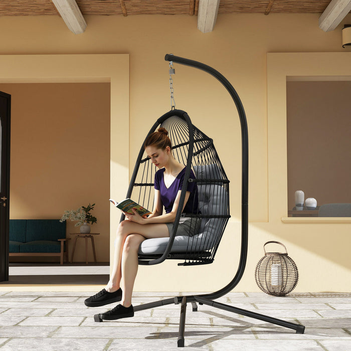 Outsunny Hanging Egg Chair with Stand, Foldable Hammock Chair, Dark Grey