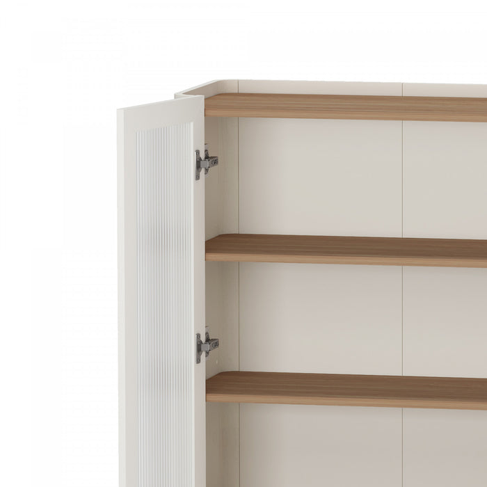 Abbey Modern 32\" Tempered Glass Bookcase Cabinet in Maple and Off White (4-Shelf)