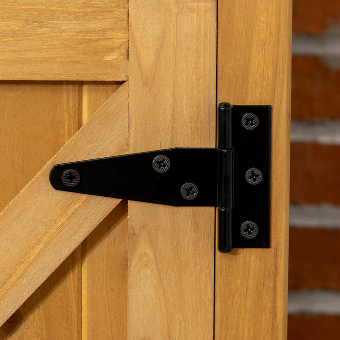 Outsunny Garden Storage Cabinet, Wooden Outdoor Tool Shed With 3 Shelves, Top Planting Workstation And Magnetic Doors, For Yard Tools Or Pool Accessories