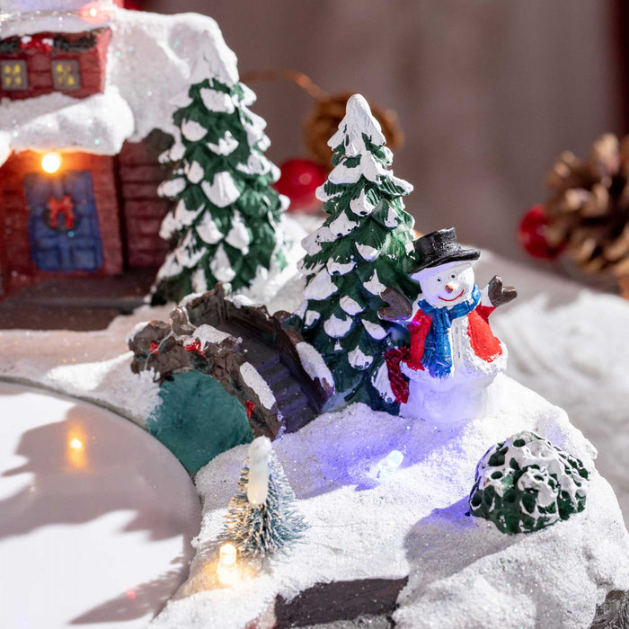 Homcom Christmas Village And Santa Deer, Skating Pond Animated Set