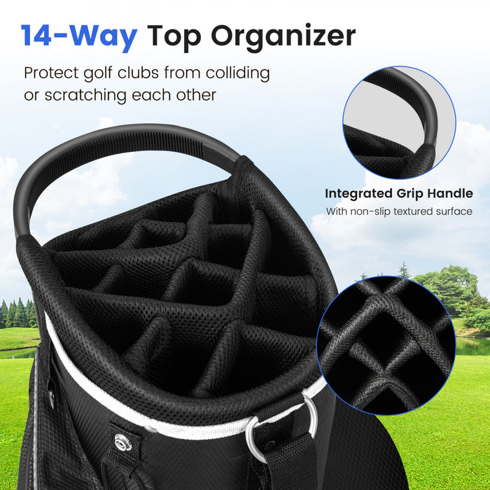 Costway Lightweight Golf Cart Bag With 14 Way Top Dividers 9 Pockets Rain Hood Cooler Bag