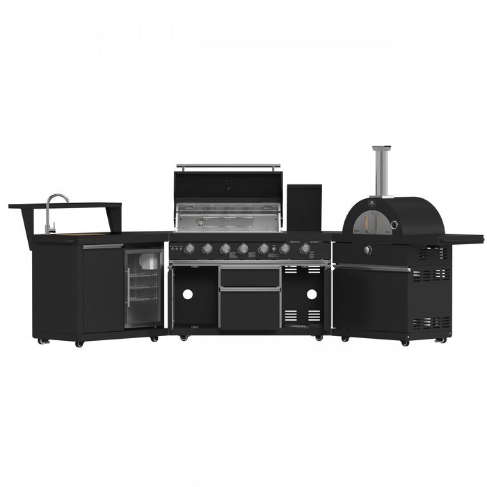 Forno All'Aperto 87,600 BTU BBQ, Sink & Bar Module, Gas Pizza Oven, Black Countertops - FODKT2551BLK