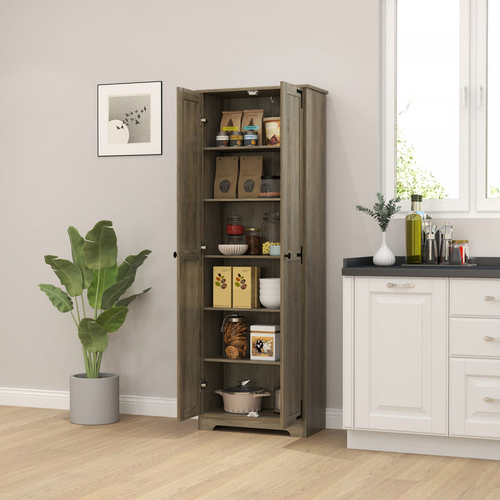 HOMCOM 67\" Farmhouse Pantry Cabinet, Tall Storage Cabinet, Distressed Grey