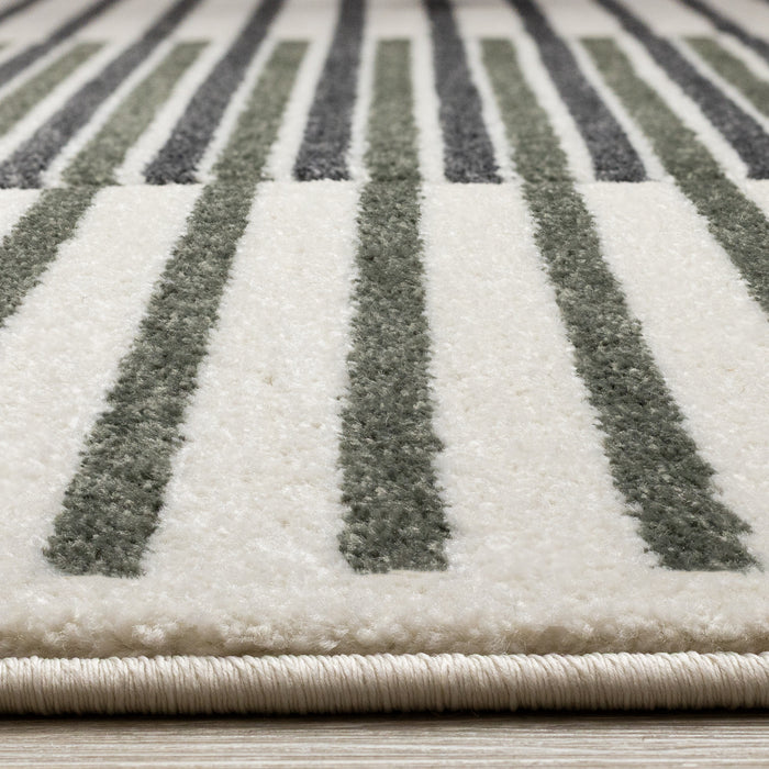 Maverick Green Black White Modern Striped Design Rug, 5'3\" x 7'7\" Indoor Area Rug