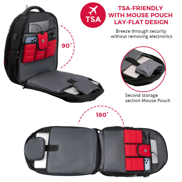 Swissdigital Neptune Backpack – 16\" Laptop Bag, USB Charging, SDD Finder, RFID Protection, TSA-Friendly, Add-A-Bag System