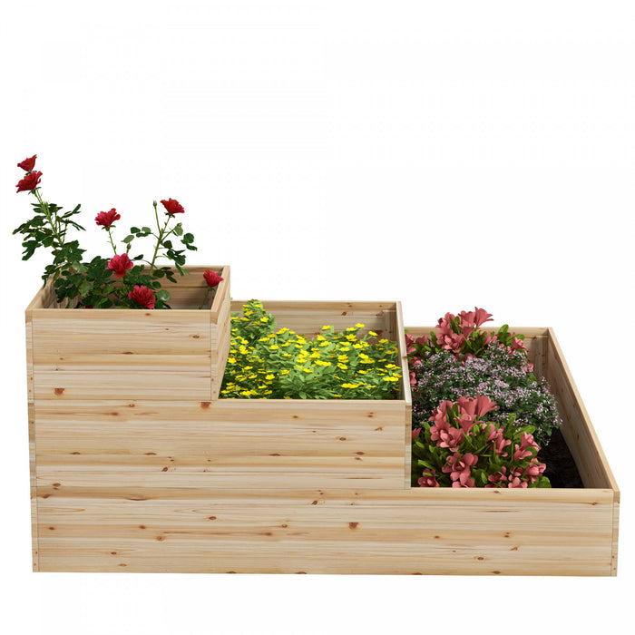 Outsunny 3-tier Wooden Raised Garden Bed Kit With Non-woven Fabric Liner, Outdoor Elevated Planter Box For Backyard Patio To Grow Vegetables Flower Fruit Herbs, 43.3\"x43.3\"x20.1\"