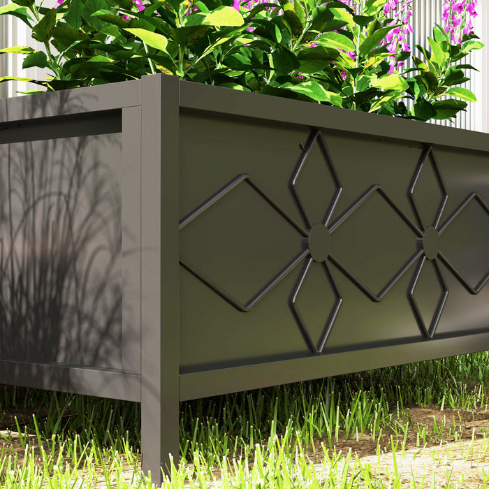 Outsunny Galvanized Planter Box with Drainage Holes, Metal Garden Bed for Flowers
