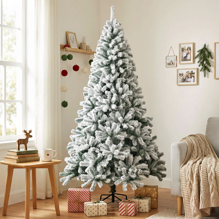 HOMCOM 7ft Flocked Christmas Tree with Hinged Design, Fir Xmas Tree