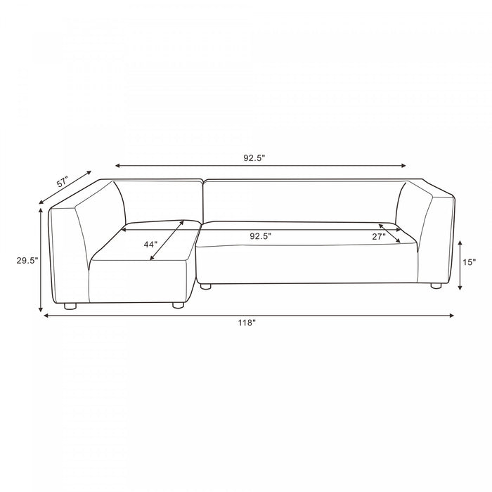 Lukas Contemporary Modern 118\" Left-Facing 2-Piece Sectional Sofa in Camel
