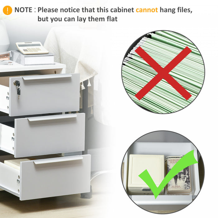 Homcom Lockable Filing Cabinet With 3 Drawers