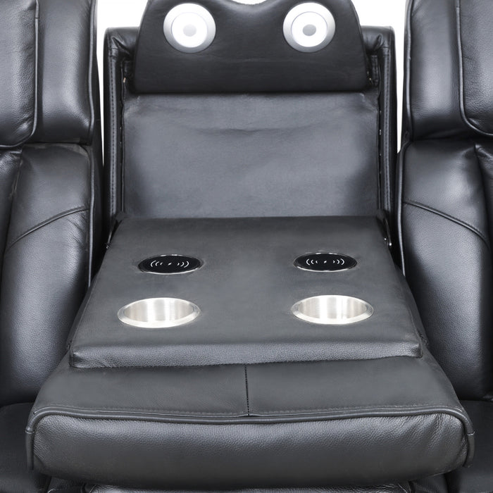 Kingsley 78 in. Leather Match Power Reclining Sofa with Storage Console and USB - Black