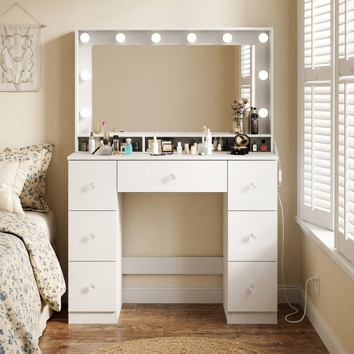 HOMCOM Vanity Desk with Charging Station, White