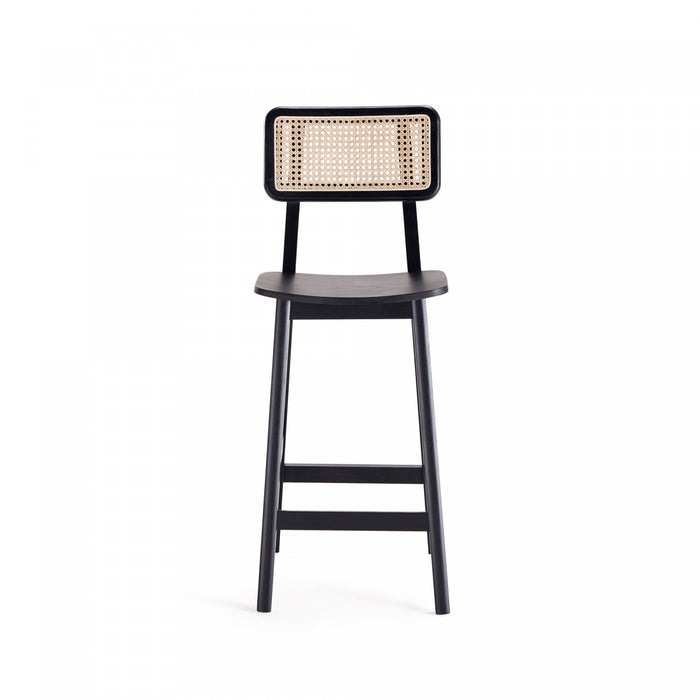 Versailles Industry Chic Cane Back Wood Counter Stool in Black and Natural - Set of 2