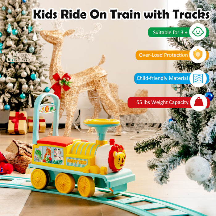6v Electric Kids Ride On Train Motorized Train Toy W/ Track & 6 Wheels Blue