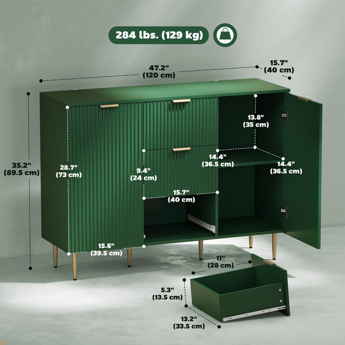 HOMCOM Sideboard Buffet Cabine w/ 3 Drawers and Adjustable Shelves, Green