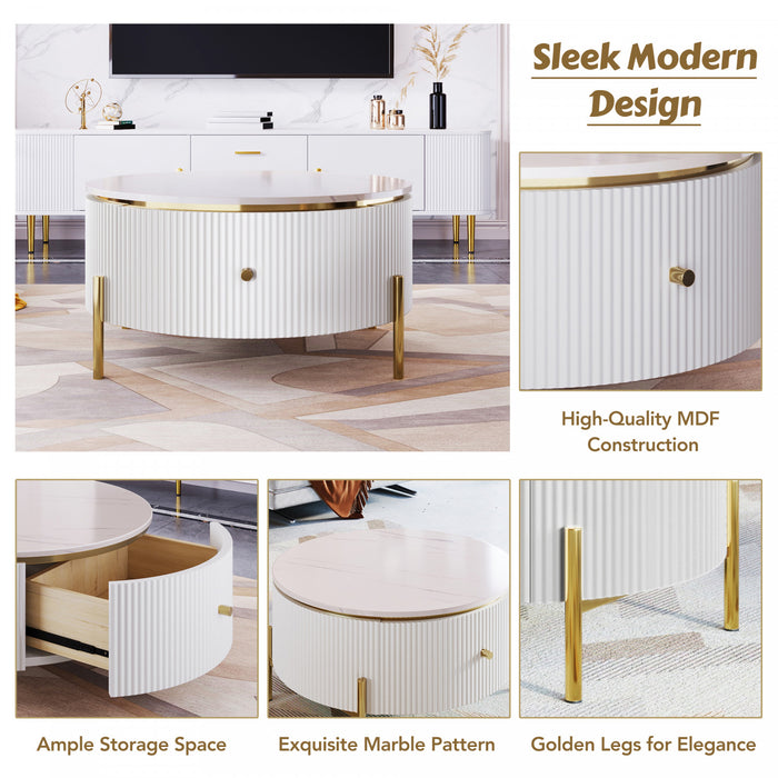 Nelson 31.5\" Modern Round Coffee Table With 2 Storage Drawers, White