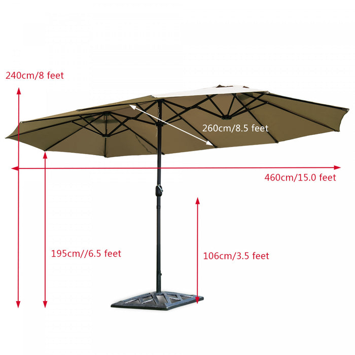 Costway 15' Market Outdoor Umbrella Double-Sided Twin Patio w/ Crank Beige