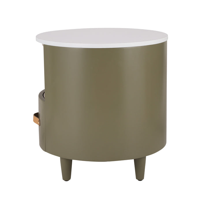 Olivia Modern Curved Design Round Nightstand with Storage Drawer,Green