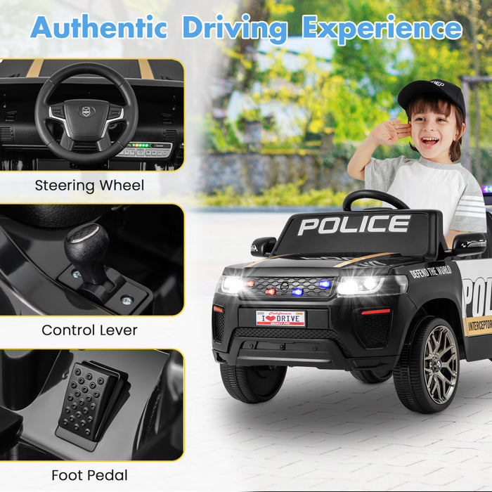 Honeyjoy Kids Ride On Police Car 12v 7a Battery Powered Cop Car With Remote Control Black