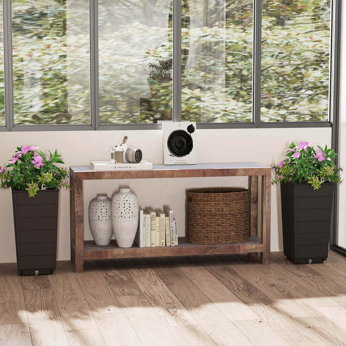 Costway 23\" Tall Planter Set Of 2 For Indoor/ Outdoor Use Large Self-watering Plant Pot Brown