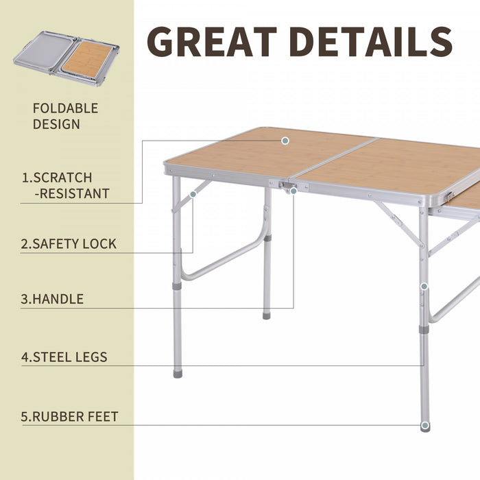 Outsunny 3ft Picnic Table with Slide Shelf Portable Aluminum Folding Table