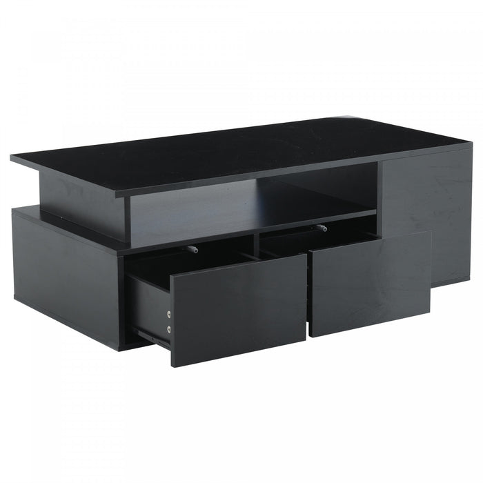 Daniel Coffee Table with LED Lights and Storage Drawers,Black