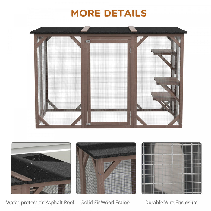 Pawhut Cat Cage Indoor Catio Outdoor Cat Enclosure Pet House Small Animal Hutch For Rabbit, Kitten, Crate Kennel With Waterproof Roof, Multi-level Platforms, Lock, Camel