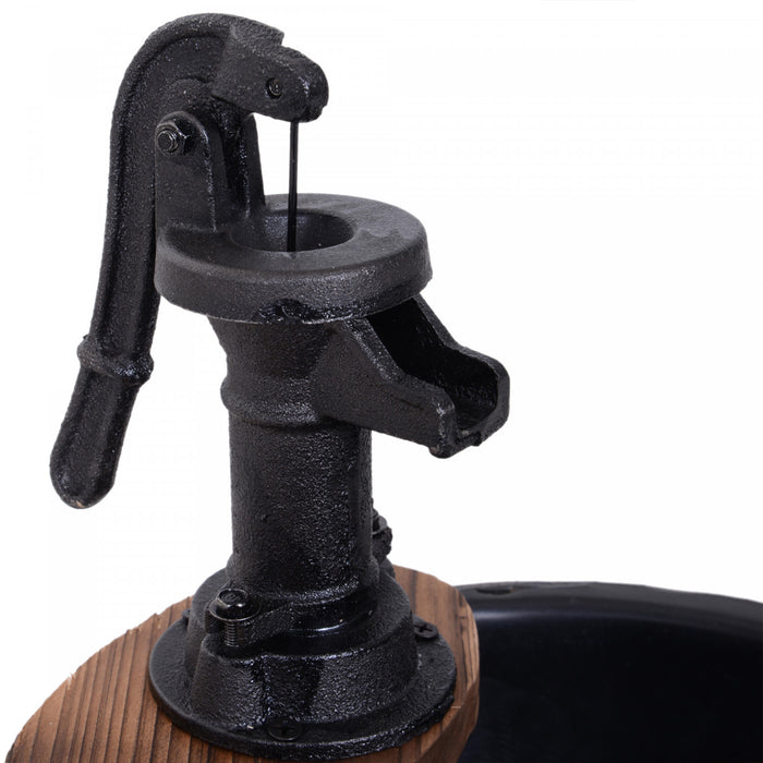 Outsunny 23\" Wooden Barrel Outdoor Fountain With 3600r/min Pump Carbonized