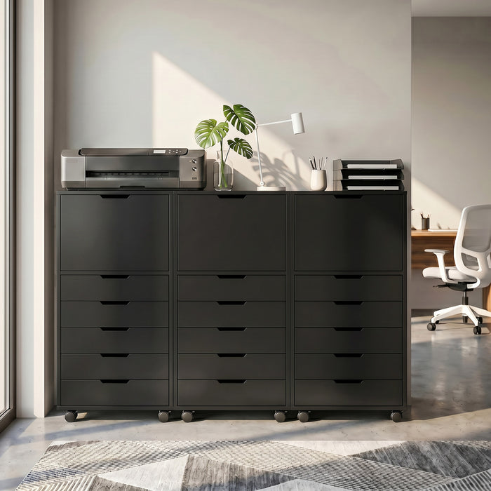 HOMCOM 5 Drawer Vertical File Cabinet with Lockable Wheels, Black