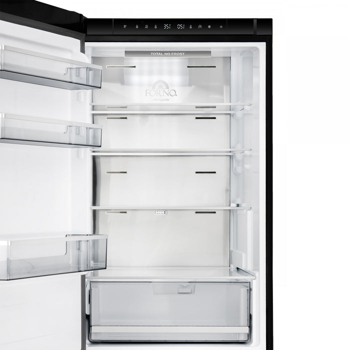 Forno Custodia 24\" Bottom Freezer, 10.3 cu.ft., Left Swing, Ice Maker, Black - FFFFD1766-24BLK-LS Refrigerator
