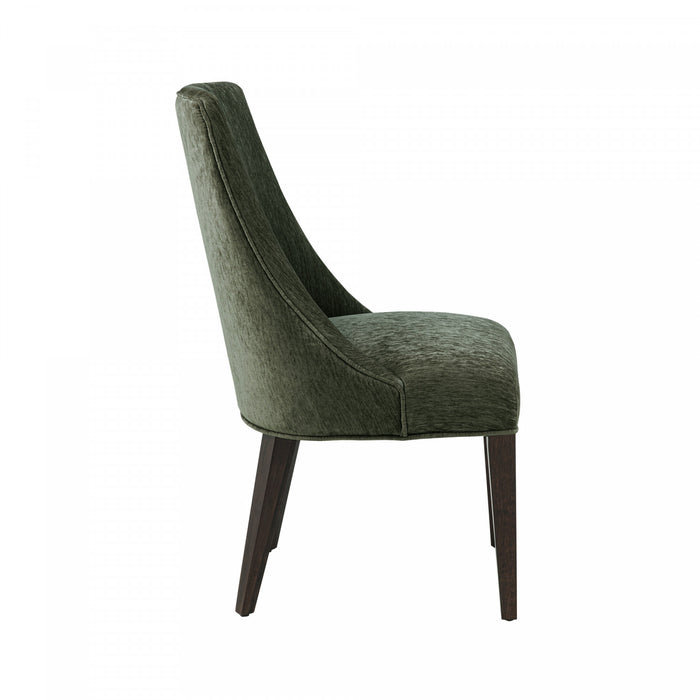 Beever Modern Chenille Wood Dining Chair in Forest Green - Set of 2