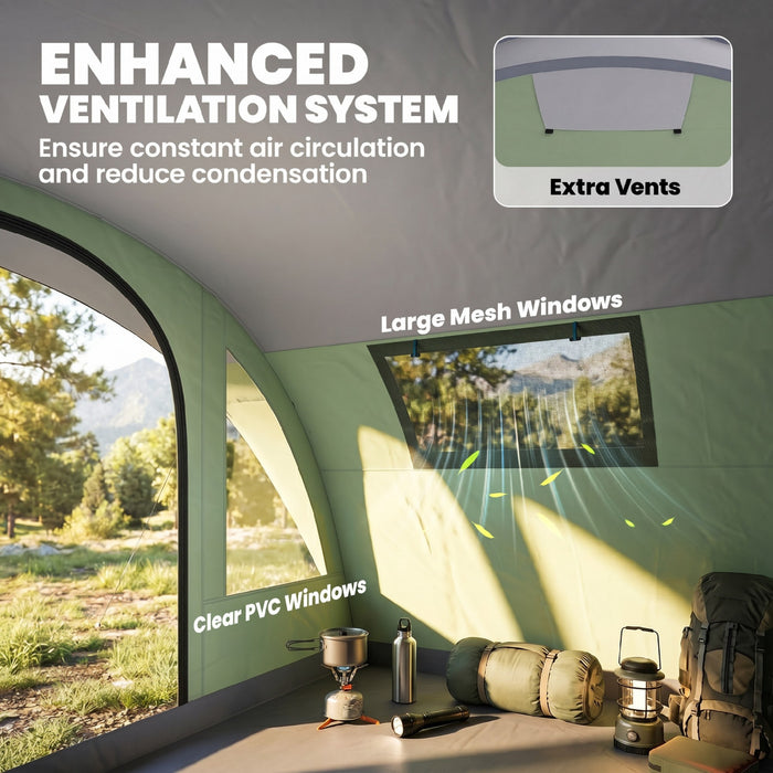 Outsunny Multi-Room Camping Tent for 5 Person, Large Family Tent, Green