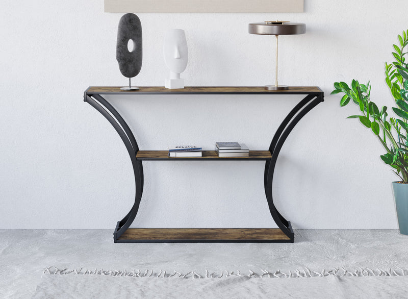 Premium Console Table With Storage Shelf - Reclaimed Wood Look With Black Metal