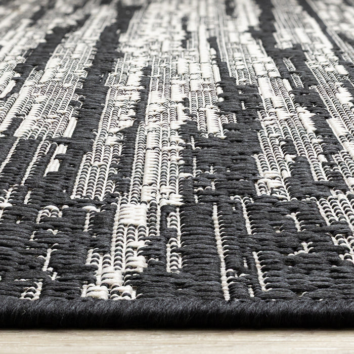 Jackson Black Grey Distressed Outdoor Rug, 6'7\" x 9'6\" Outdoor Area Rug