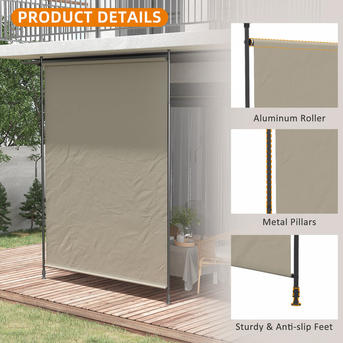 Outsunny 7' x 10' Retractable Patio Awning, Outdoor Privacy Screen, Beige