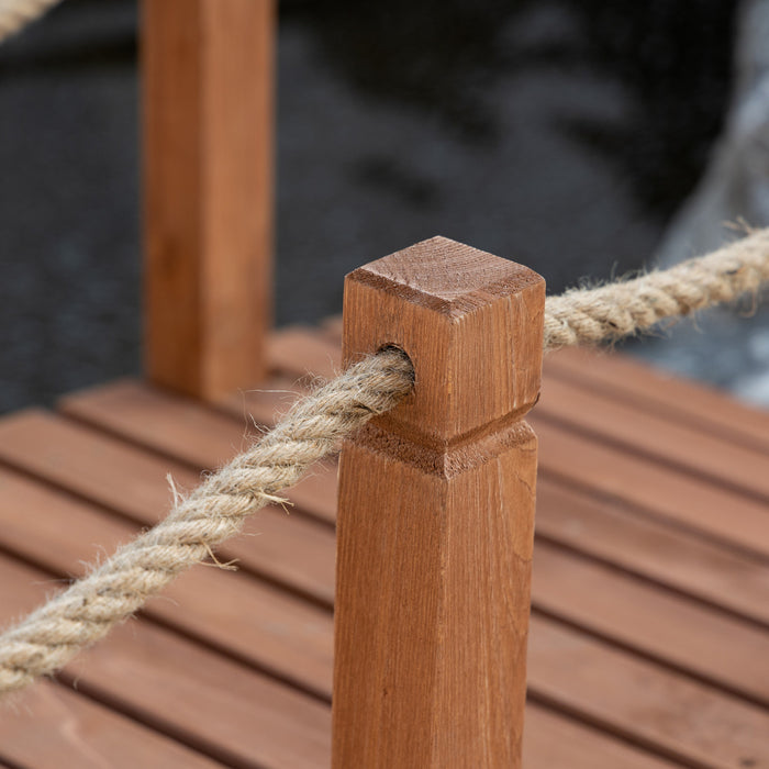 Outsunny 5ft Wooden Garden Bridge Outdoor Decorative Arc Footbridge With Hemp Rope Railings & Fir Construction, Orange